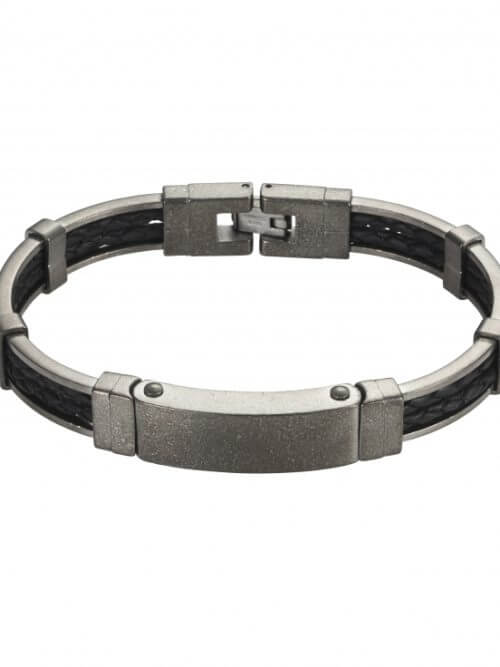 640-29DMW ifmheemstede cudworth armband | ION PLATED ANTIQUE GUN METAL STAINLESS STEEL/BLACK LEATHER BRACELET