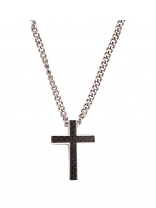 IFM 385-53 SS carbon fibre cross pendant on curbed link chain