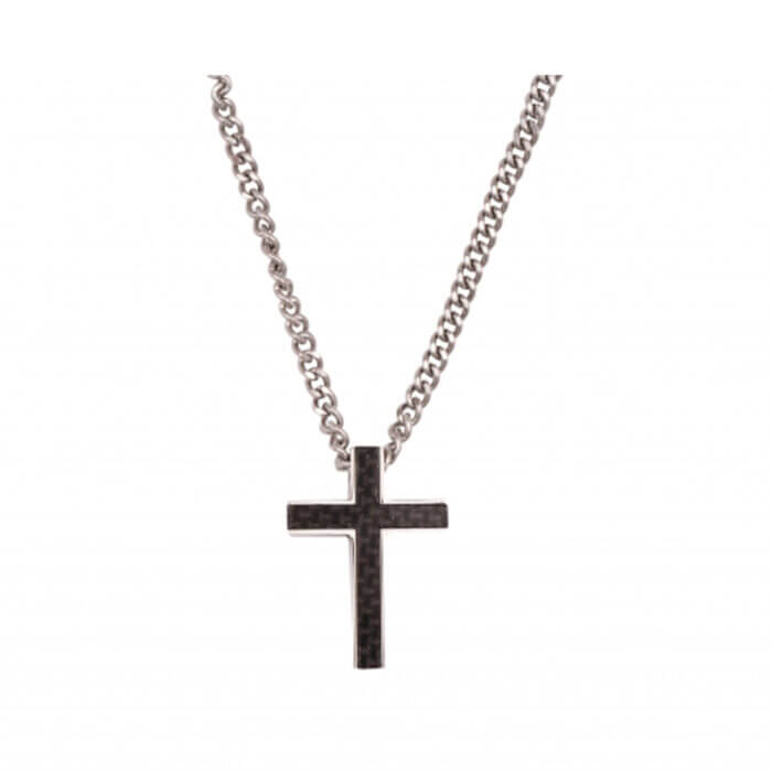IFM 385-53 SS carbon fibre cross pendant on curbed link chain