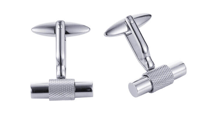 IFM 284-21A POLISHED STAINLESS STEEL T-BAR CUFFLINKS WITH TEXTURED BAND