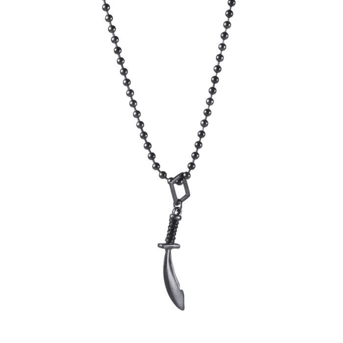 IFMHeemstede 380-30 ION PLATED ANTIQUE GUNMETAL STAINLESS STEEL CUTLASS PENDANT ON MATCHING 55 CM BALL CHAIN