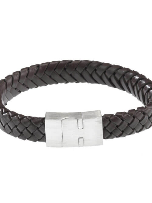 IFM 630-53 BROWN PLAITED LEATHER BRACELET WITH STAINLESS STEEL CLASP